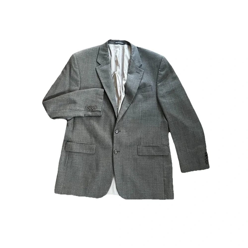 VTG Ralph Lauren‎ Mens 44L Suit Jacket Wool Mini Houndstooth Blazer Sport Coat